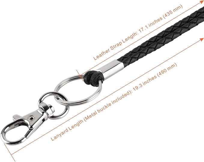 PLENTY Braided Leather Lanyard, 2PCS 19IN Strong Office Long Neck Strap with Clasp and Keychain for ID Badge and Keys