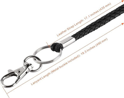 PLENTY Braided Leather Lanyard, 2PCS 19IN Strong Office Long Neck Strap with Clasp and Keychain for ID Badge and Keys