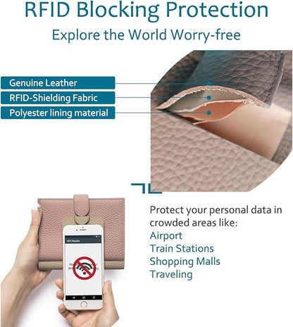 Leather RFID Slim Passport Holder for Travel Women – Passport Wallet for Men with Passport Cover & 3 Card Slots, Zippered Coin Pocket, Cash Holder – Travel Organizer Mother's Day Gift (Pink)
