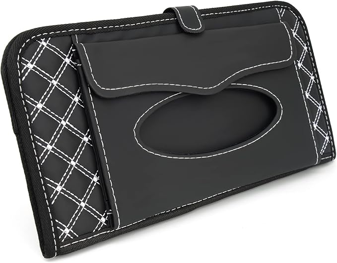 Car CD Holder Storage Case, Car Truck SUV Visor Organizer with Free Napkins, Personal Belonging and Registration, Document, Ticket Storage Pouch and 14 Pocket CD