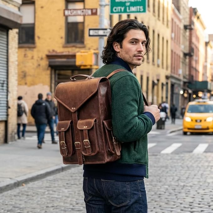Handmade World Convertible Leather Laptop Backpack for Men – 17 Inch Business Travel Bag, 2-in-1 Messenger & Backpack, Full Grain Leather Work Bag, Carry On Professional Office Bag (12" x 16")