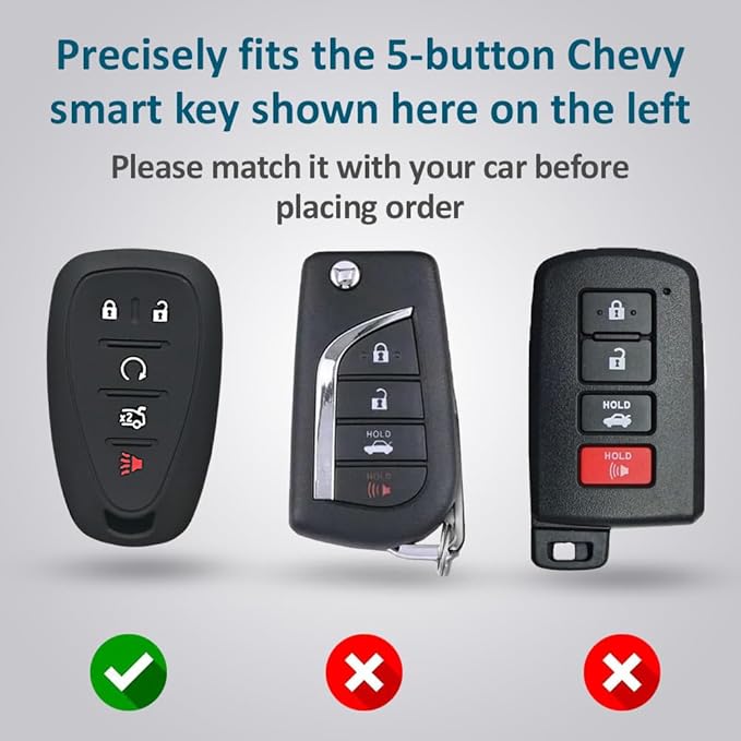 Autobase Silicone Key Fob Cover for Chevy Malibu Camaro Trax Traverse Trailblazer Sonic Cruze Blazer Volt Equinox Spark | Car Accessory for Chevrolet | Key Protection Case 2 Pcs (Black & Purple)