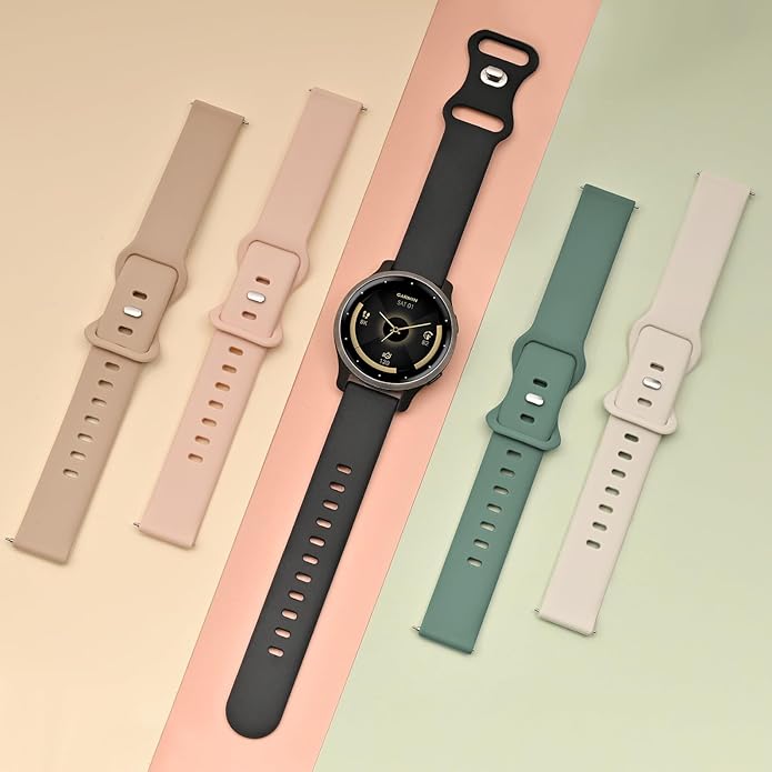 5 Pack 18mm Silicone Watch Band Compatible with Garmin Vivoactive 4S/Vivomove 3S/Venu 3S 41mm/Venu 4 41mm/Venu 2S/Forerunner 255S/265S, Quick Release Soft Sport Straps for Women Men