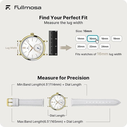 Fullmosa Watch Band, Quick Release Leather Watch Strap for Men Women, Replacement Bands Width 12mm 14mm 16mm 18mm 19mm 20mm 21mm 22mm 24mm