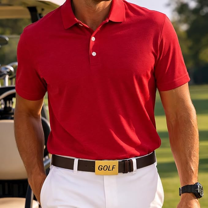 CauraCo Golf Belt Genuine Leather With Gold Buckle Included Ball Marker For Mens Womens Golfers Golfing Shorts And Long Pants