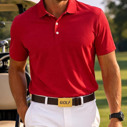CauraCo Golf Belt Genuine Leather With Gold Buckle Included Ball Marker For Mens Womens Golfers Golfing Shorts And Long Pants