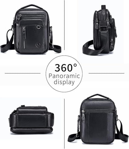 Men's Vinatge Leather Crossbody:Compact with Organized Pockets,Stylish & Functional for Everyday Carry