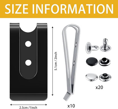 Frienda 10 Pcs Metal Belt Clip Buckle Spring Hook Belt Clip with 10 Pairs Rivets for Bag Leather DIY(Black and Silver)