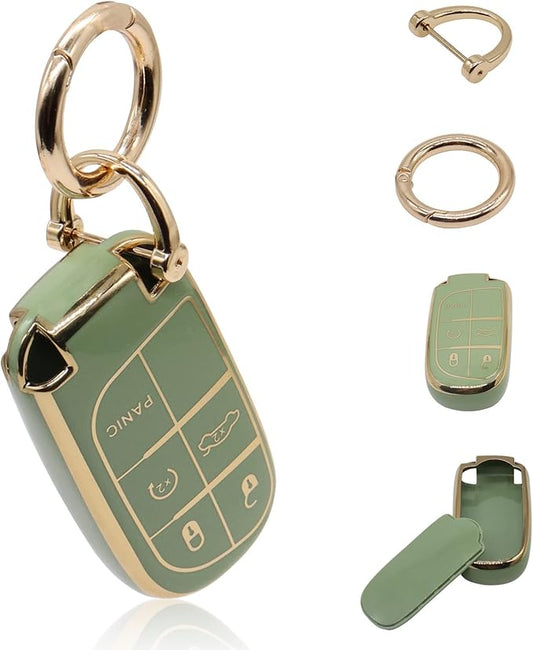Elegananccy for Jeep Key Fob Cover, Soft Full Protection Key Case Shell Compatible with Jeep Smart Key 3 4 5 Buttons Protector (Green)
