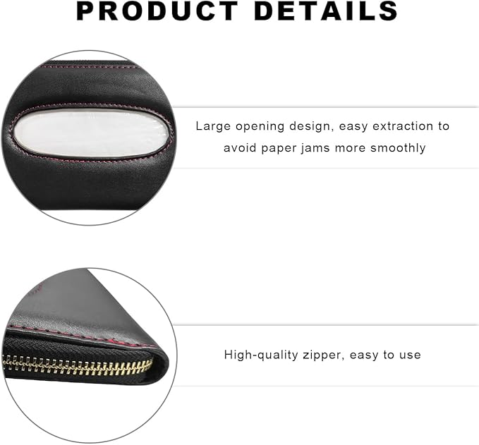Car Tissue Holder, Sun Visor Napkin Box Premium PU Leather Tissue Case with Zipper, Rectangular Hanging Paper Organizer Mask Dispenser for Sedans SUVs Trucks, Car Accessories (Black)