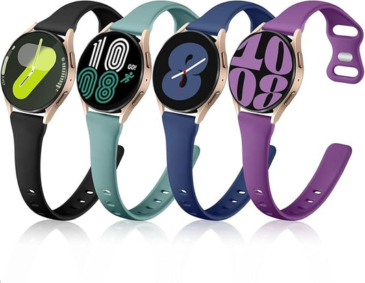 GEAK Compatible with Galaxy Watch 7 Bands/Samsung Galaxy Watch 4 5 6 Band 40mm 44mm,20mm Soft Slim Silicone Replacement Band for Watch 4 6 Classic 42mm 46mm 43mm 47mm Large Black/Navy/Plum/Pine Green