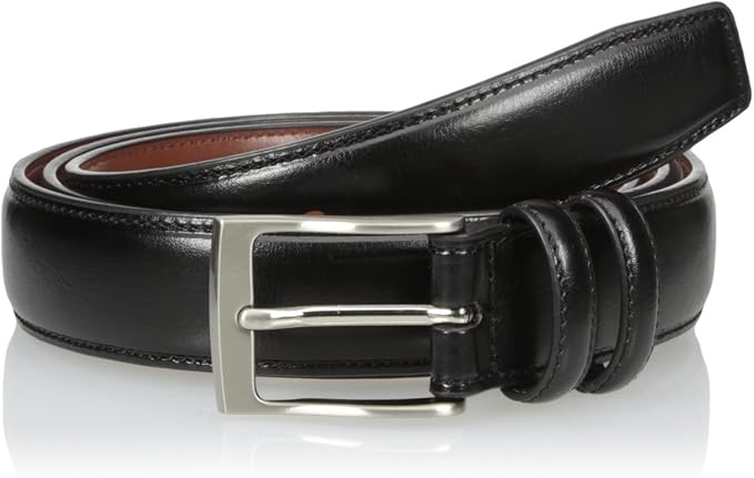 Perry Ellis Men's Hc Milled Leather Belt, Stitched, Two Loops, Antique Silver Buckle, 1.5” Width (Available in Big & Tall)