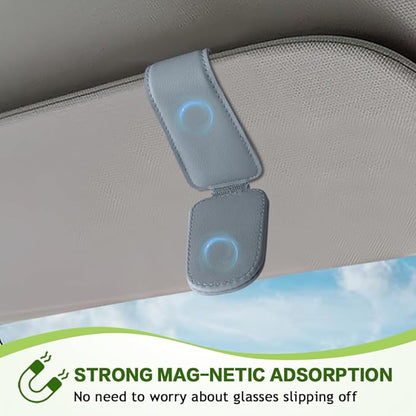 Sunglass Holder for Car, Sunglasses Clip for Car Visor, Magnetic Leather Vehicle Eyeglass Hanger Clip, Auto Ticket Card Glasses Organizer Clamp Accessories for SUV Sedan (Light Gray)