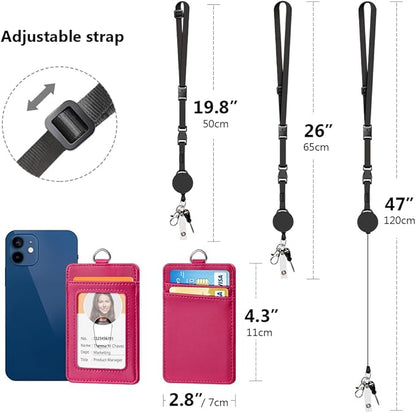 Leather Badge Holder and Adjustable Retractable Lanyards, Quick Release Buckle and Safety Breakaway Lanyards with Swivel Metal Clasp for Offices, Staff, Students, Employees