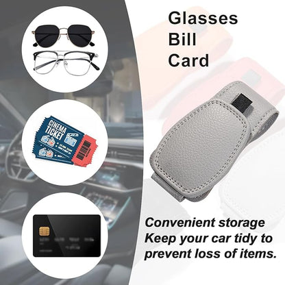 Zpana Sunglasses Holders for Car Sun Visor, Leather Magnetic Vehicle Sun Glasses Ticket Card Hanger Clip, Automotive Interior Eyeglass Mount Accessories, Universal for SUV Sedan Truck (Gray)