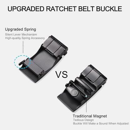 SENDEFN Leather Belt for Men Automatic Ratchet Buckle Slide Dress Casual Belts 1 3/8'' Wide Adjustable Trim to Fit(Black-20)