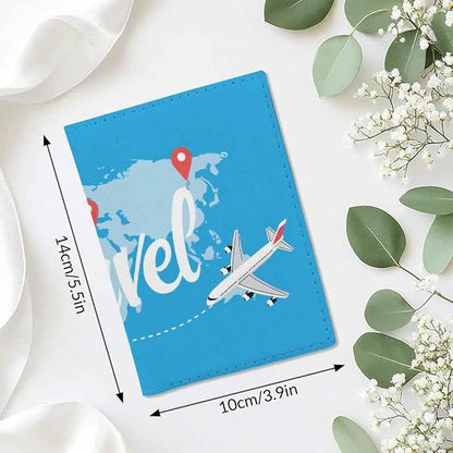 Around the World Passport Holder for Travel Airplane Flying over Map World PU Leather Passport Cover Wallet Cute Passport Card Holder for Women and Men