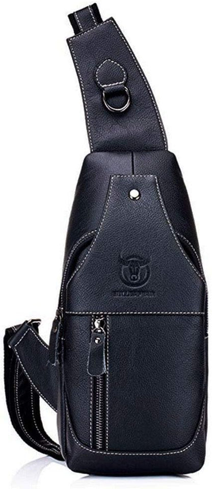 Hebetag Leather Sling Bag Backpack for Men Women Travel Outdoor Camping Crossbody Shoulder Chest Day Pack Hiking Walking Backpacks Black