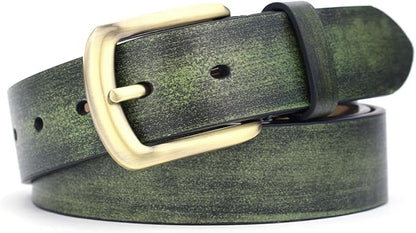 Men's Casual Leather Belt, Handmade Vintage Green Jeans Belt for Everyday Work Casual, Packed in Gift Box