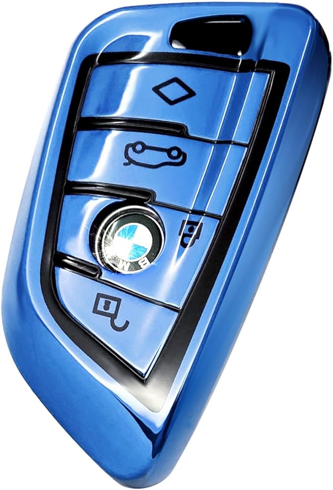 Creativity Suitable for BMW key fob Cover. Advanced soft TPU key box is compatible with F30 F45 F55 G20 G30 X1 X3 X4 X5 X6 X7 3 5 6 7 8 M5 M6 GT series smart key (Type B Blue single Key Case)