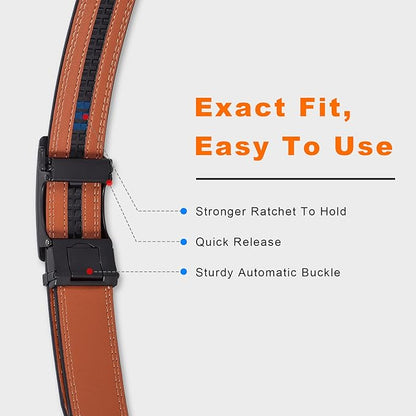 VATAN Men's Belt Leather Ratchet Belt for Men Dress Casual Every Day with Adjustable Buckle, Trim to Fit