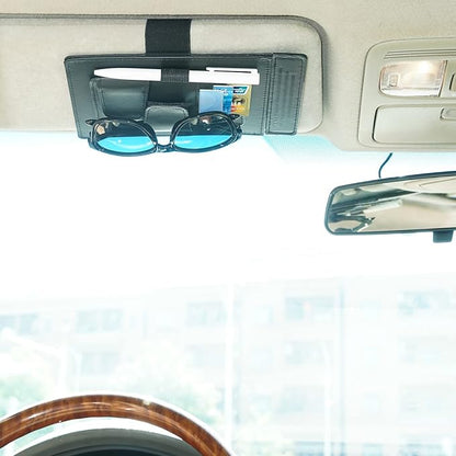 TFY Car Sun Visor Extender and Organizer, Universal Sunshade Anti-Glare, Vehicle Storage Holder for Sunglasses, Pens and Cards, Multi-Pocket Auto Interior Accessories - 1 Piece (Black)
