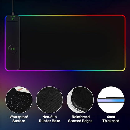 Magnetic Wireless Charging RGB Mouse Pad, 31.5'' x 11.8'' Large LED Gaming Desk Mat, 24 Light Effects, Non-Slip Rubber Base, Waterproof Ultra-Smooth Surface