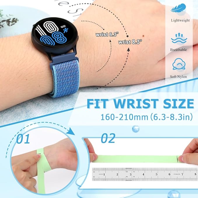 20mm Nylon Quick Release Band Compatible with Samsung Galaxy Watch 7 6 5 4 40mm 44mm/Garmin Vívoactive 6/5/3/3 Music/Forerunner 570 42mm/55/158/165/245/645/Amazift Active 2/Active/T-Rex 3 Pro 44mm