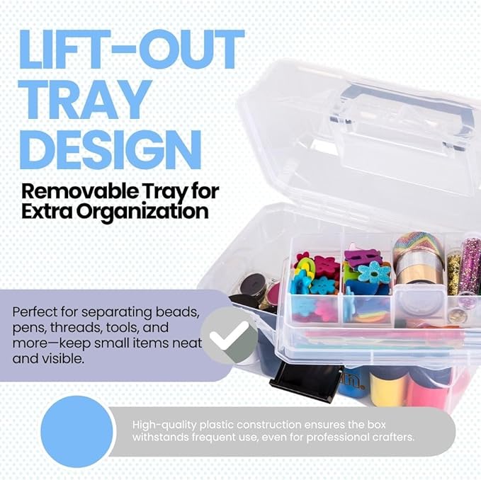 ArtBin 6890AG Small Project Box, Portable Art & Craft Organizer with Lift-Out Tray, [1] Plastic Storage Case, Clear