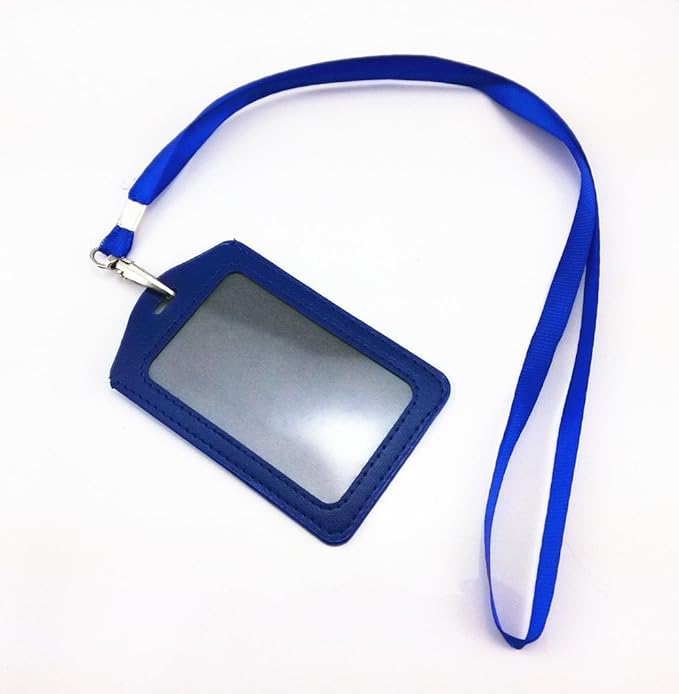 yueton 10pcs Vertical Style Leather Business ID Badge Card Holder, Name Card Business Card Holder Tag with Long Neck Strap Band Lanyard (Blue)