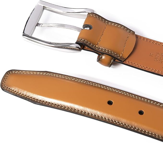 Mens Genuine Leather Dress Belt for Men, Handmade, 100% Cow Leather,Classic Casual and Business Belt Prong Buckle