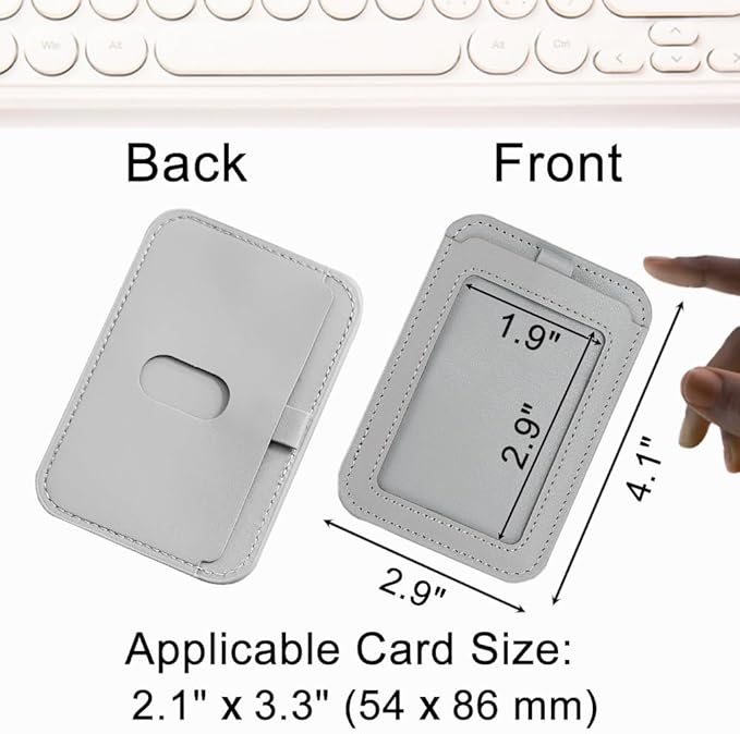 Larpur Retractable Badge Holder, PU Leather Work ID Card Holder Case for School Office, Horizontal/Vertical Key Card Credit Card Holders with Badge Reel Lanyard (Gray)