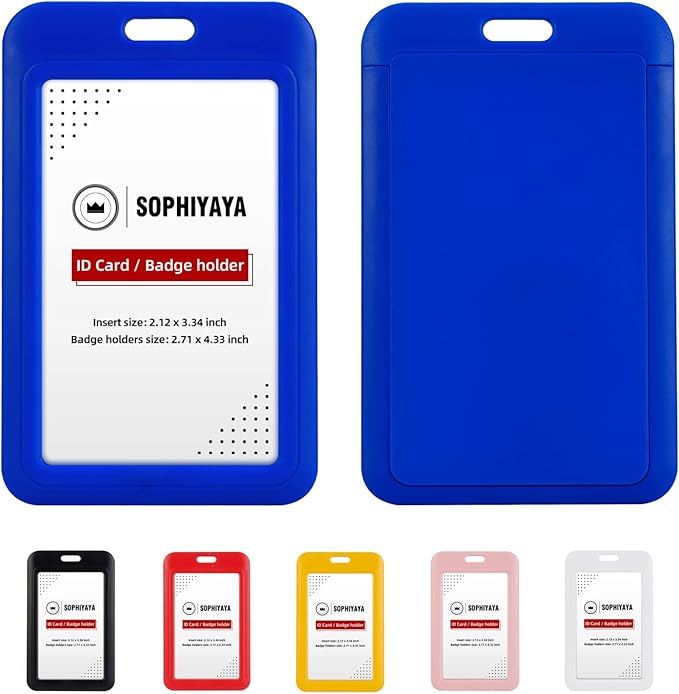 2 Pack Sliding ID Badge Holder Heavy Duty Hard Plastic Card Sleeve Secures Work ID, Key Card, Credit Cards for Office, Factory, Hospital & School (Blue)