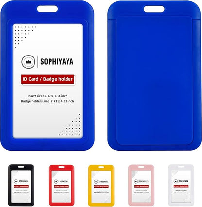 2 Pack Sliding ID Badge Holder Heavy Duty Hard Plastic Card Sleeve Secures Work ID, Key Card, Credit Cards for Office, Factory, Hospital & School (Blue)