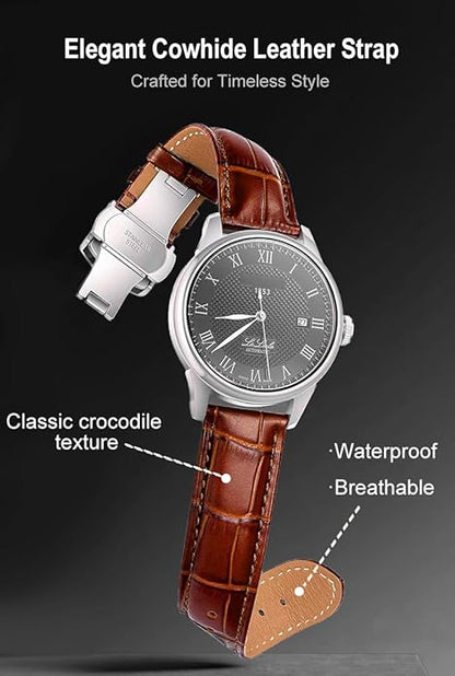 EACHE Croco Design Leather Watch Bands for Men Women,Quick Release Strap with Butterfly Deployment Buckle 18mm 19mm 20mm 21mm 22mm 23mm 24mm
