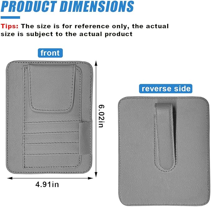 Small Leather Car Sun Visor Organizer - Multifunctional Car Interior Sunglass Holder Auto Visor Document Holder - Auto Card Sleeve Pocket Pouch Organizer for Driving License Registration Pen (Grey)