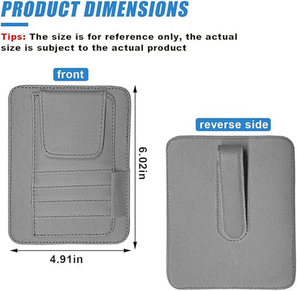 Small Leather Car Sun Visor Organizer - Multifunctional Car Interior Sunglass Holder Auto Visor Document Holder - Auto Card Sleeve Pocket Pouch Organizer for Driving License Registration Pen (Grey)
