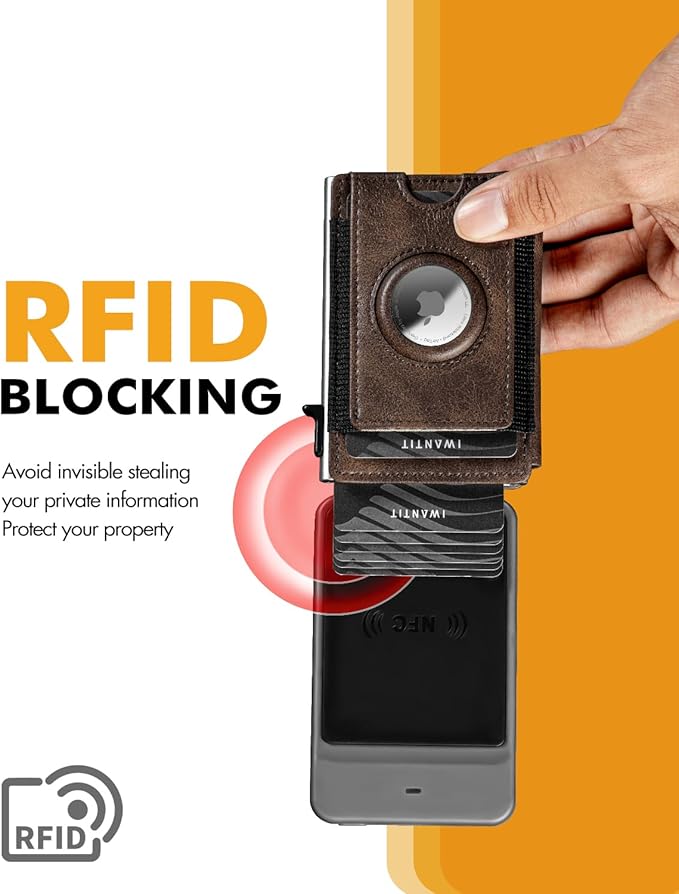 iwantit Slim Airtag Wallet for Men: Pop Up Bifold Wallet with Detachable Money Clip ID Window for Air Tag(1st & 2nd Generation) - RFID Blocking for 8-10 Cards Cash - Gift Box Included (Brown)