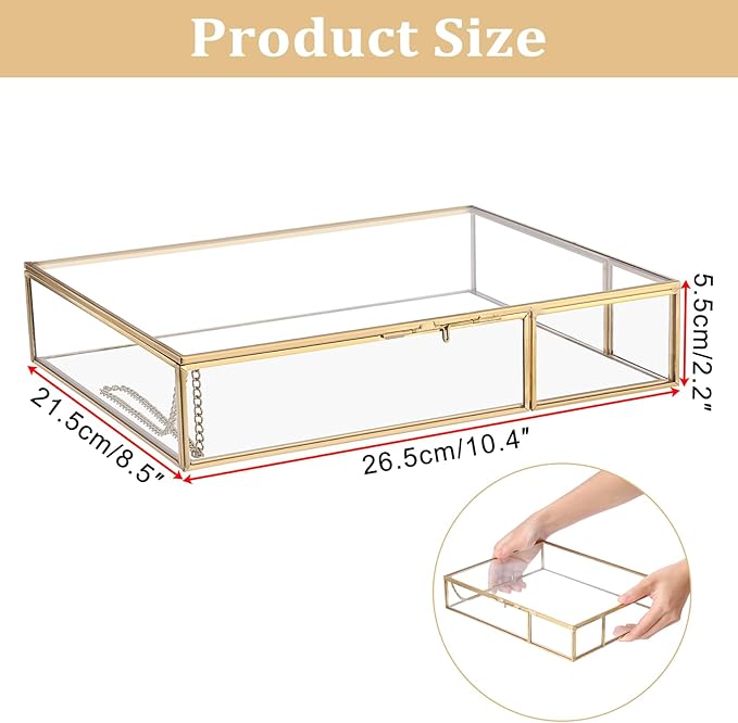 Hipiwe Gold Glass Photo Box - Large Vintage Photo Storage Organizer Box Trinket Jewelry Display Organizer Keepsake Boxes Case Home Decor