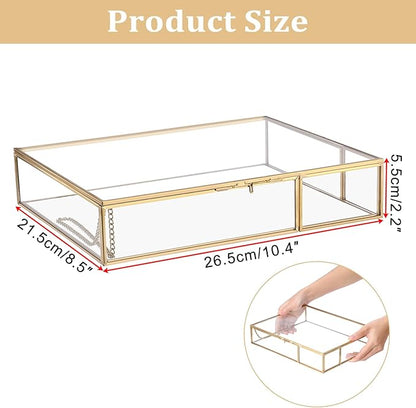 Hipiwe Gold Glass Photo Box - Large Vintage Photo Storage Organizer Box Trinket Jewelry Display Organizer Keepsake Boxes Case Home Decor