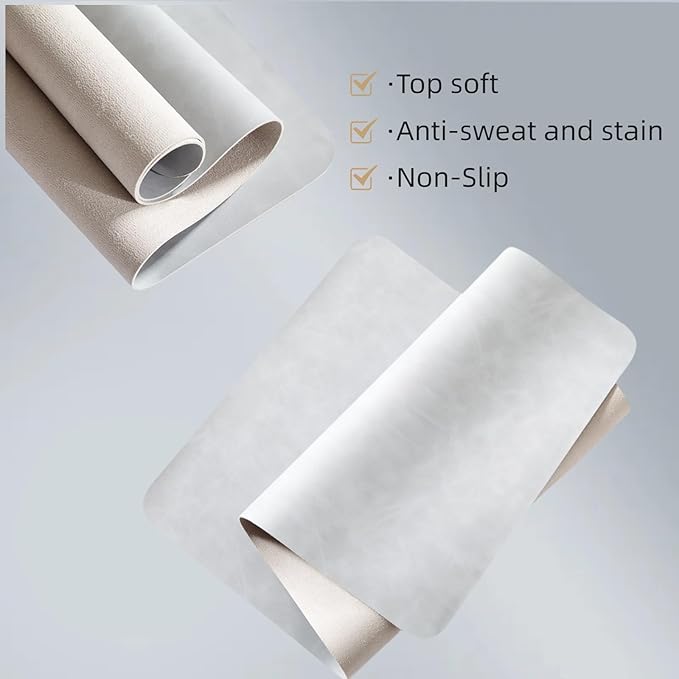 Leather Desk pad for Computer and laptops, Ideal for Gaming and Office use, Large Mouse pad and Keyboard mat,Desk mat for man. A complimentary Wrist pad and Phone Stand.(Gray-White, 15.7"x 31.5")