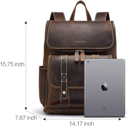 BOSTANTEN Leather Backpack for Men 15.6 inch Laptop Backpack Vintage Travel Office Bag Large Capacity Shoulder Bag Coffee