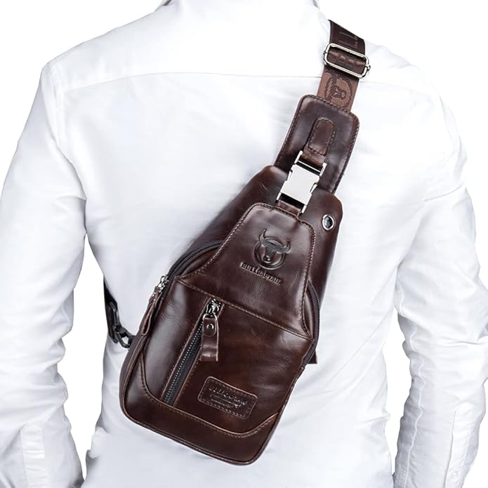 Hebetag Leather Sling Bag Crossbody Backpack for Men Women Travel Outdoor Camping