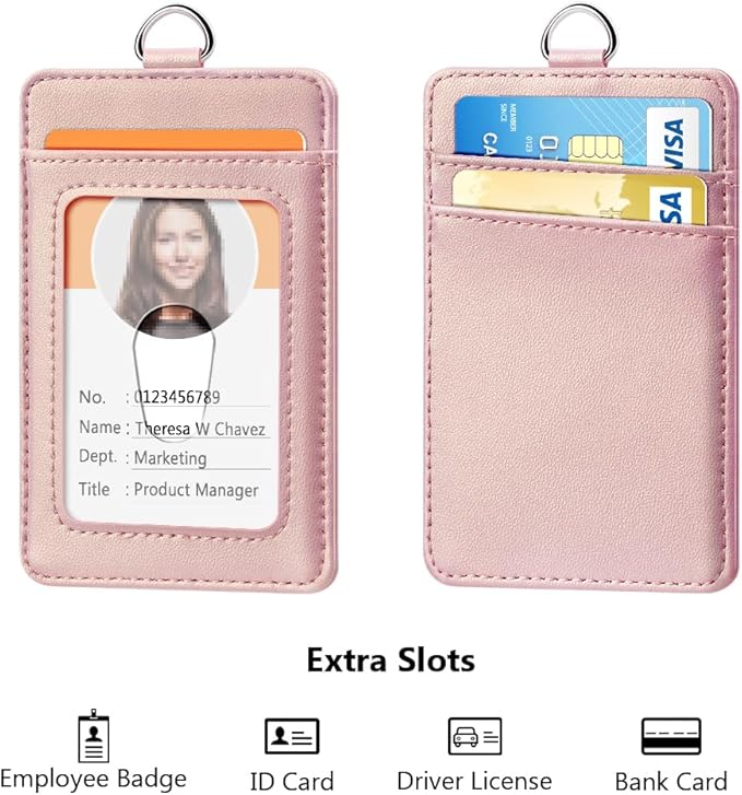Leather Badge Holder and Adjustable Retractable Lanyards, Quick Release Buckle and Safety Breakaway Lanyards with Swivel Metal Clasp for Offices, Staff, Students, Employees