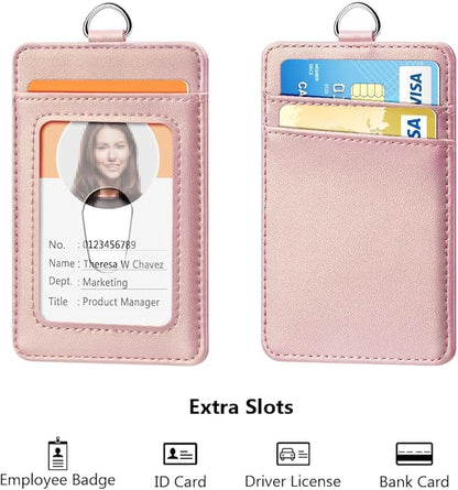 Leather Badge Holder and Adjustable Retractable Lanyards, Quick Release Buckle and Safety Breakaway Lanyards with Swivel Metal Clasp for Offices, Staff, Students, Employees