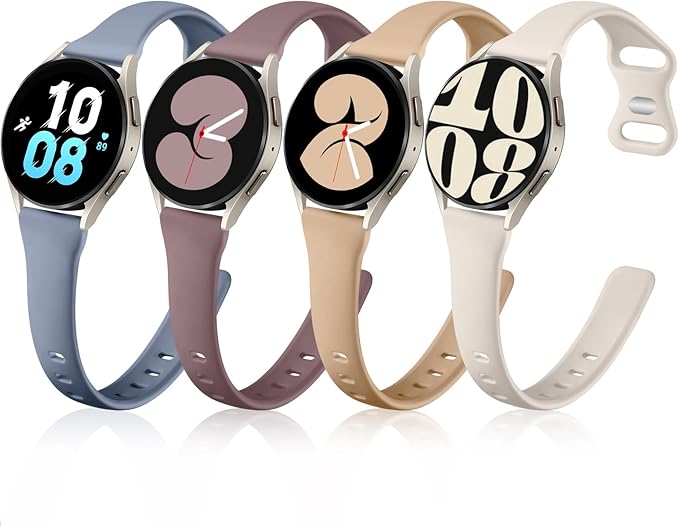 GEAK Compatible with Samsung Galaxy Watch 7 Band/Galaxy Watch 6 5 4 Band 40mm 44mm,20mm Soft Slim Silicone Strap Compatible for Samsung Watch 4 Bands Small Starlight/Bluegrey/Smoke Violet/Milk Tea