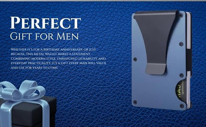 Leatherboss Wallet for Men RFID Blocking Minimalist Metal Card Holder with Money Clip Holds Credit Cards and Cash (Blue)