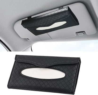 Car Tissue Holder, PU Leather Auto Napkin Holder for Visor & Backseat, Automotive Mask Organizer Case to Keep Vehicle Tidy, Universal Interior Accessories for Sedan Truck SUV (Black)