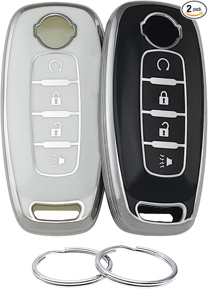 REPROTECTING TPU Key Fob Cover Compatible with Nissan Pathfinder Rogue Kicks (Silver-White/Silver-Black, 4 Buttons/TPU)