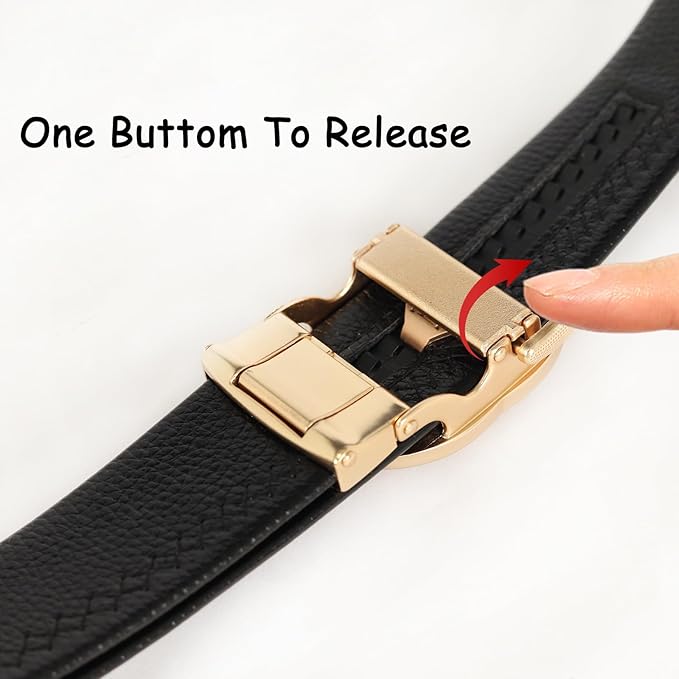 Aurolran Men&Womens Leather Dress Belt Business Automatic Buckle Belt Color-Black Silver Gold